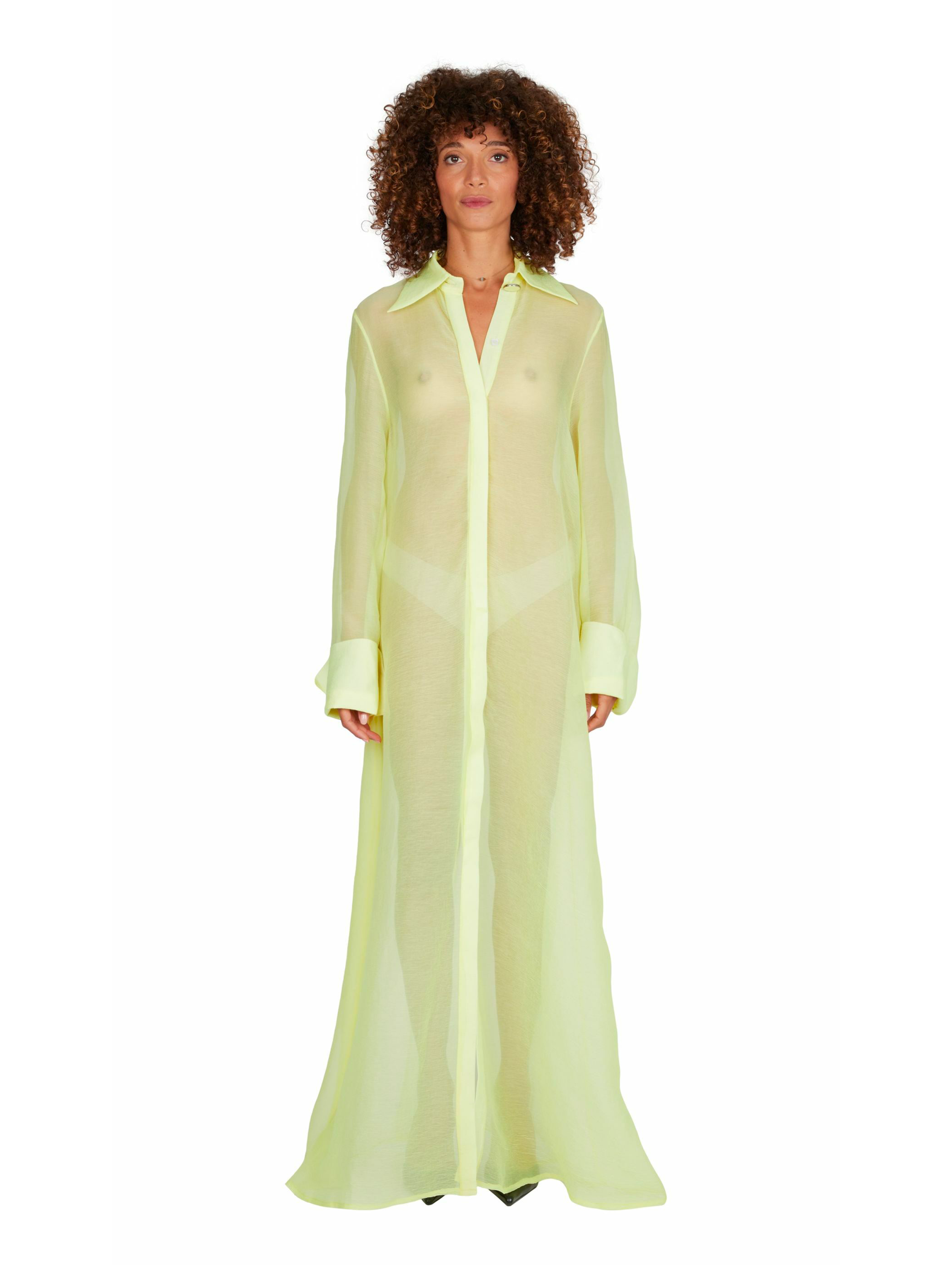 organza tunic dress Long Silk Organza Shirt Dress – Sheer Yellow